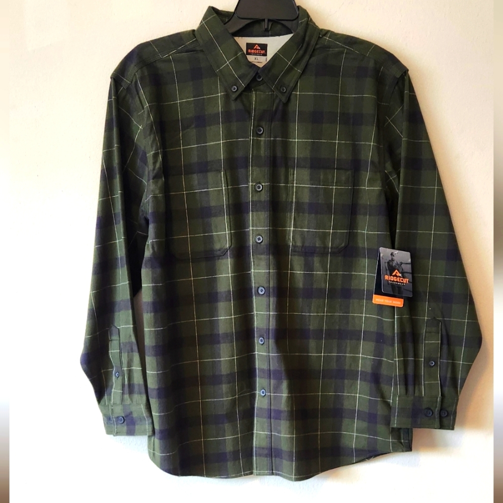 Ridgecut Toughwear Heavy Flannel Shirt Men's XL Green Plaid Button Up Workwear